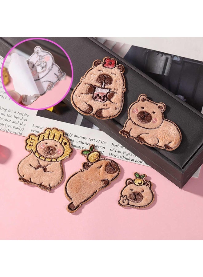 fantasize 5pcs Iron-on Patches Animal Embroidered Appliques, Cute Capybara Stick-On Patch for Clothes, Hats, Jeans, Jackets, DIY Fabric Repair and Customization Accessories - Image 2